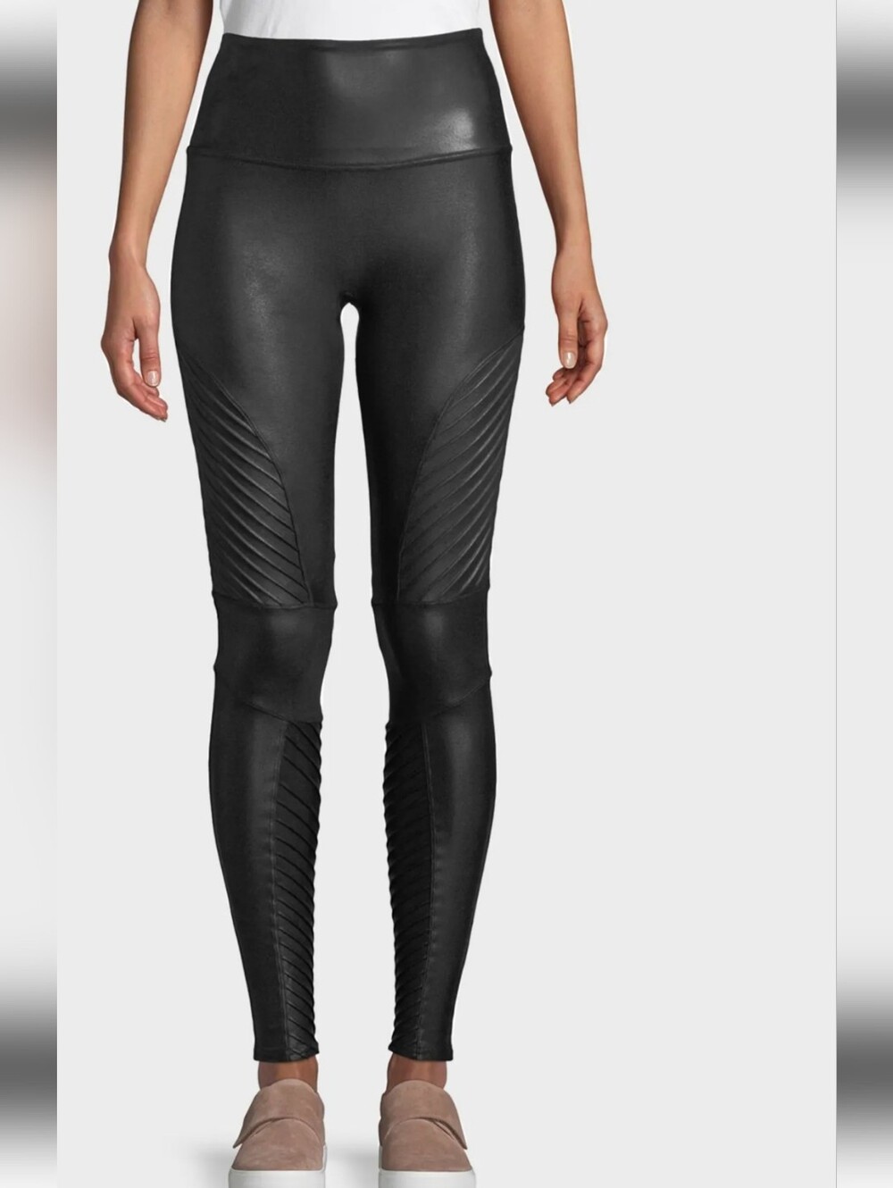 SPANX Faux Leather Moto Leggings Black High Rise Moto Panel Size M